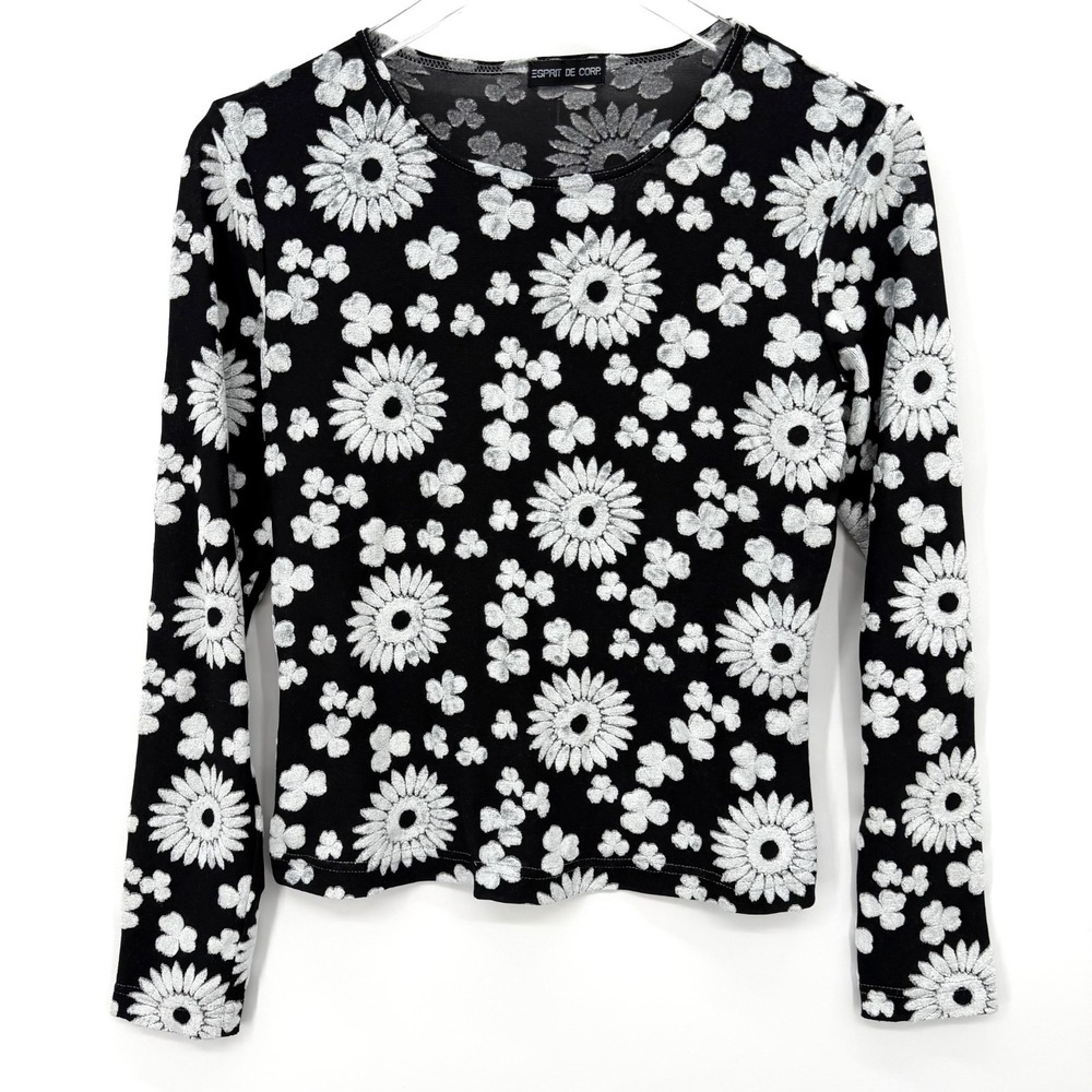 Vintage‎ 90s Esprit Velvet Burnout Floral Top Size S Whimsigoth Witchy Phoebe